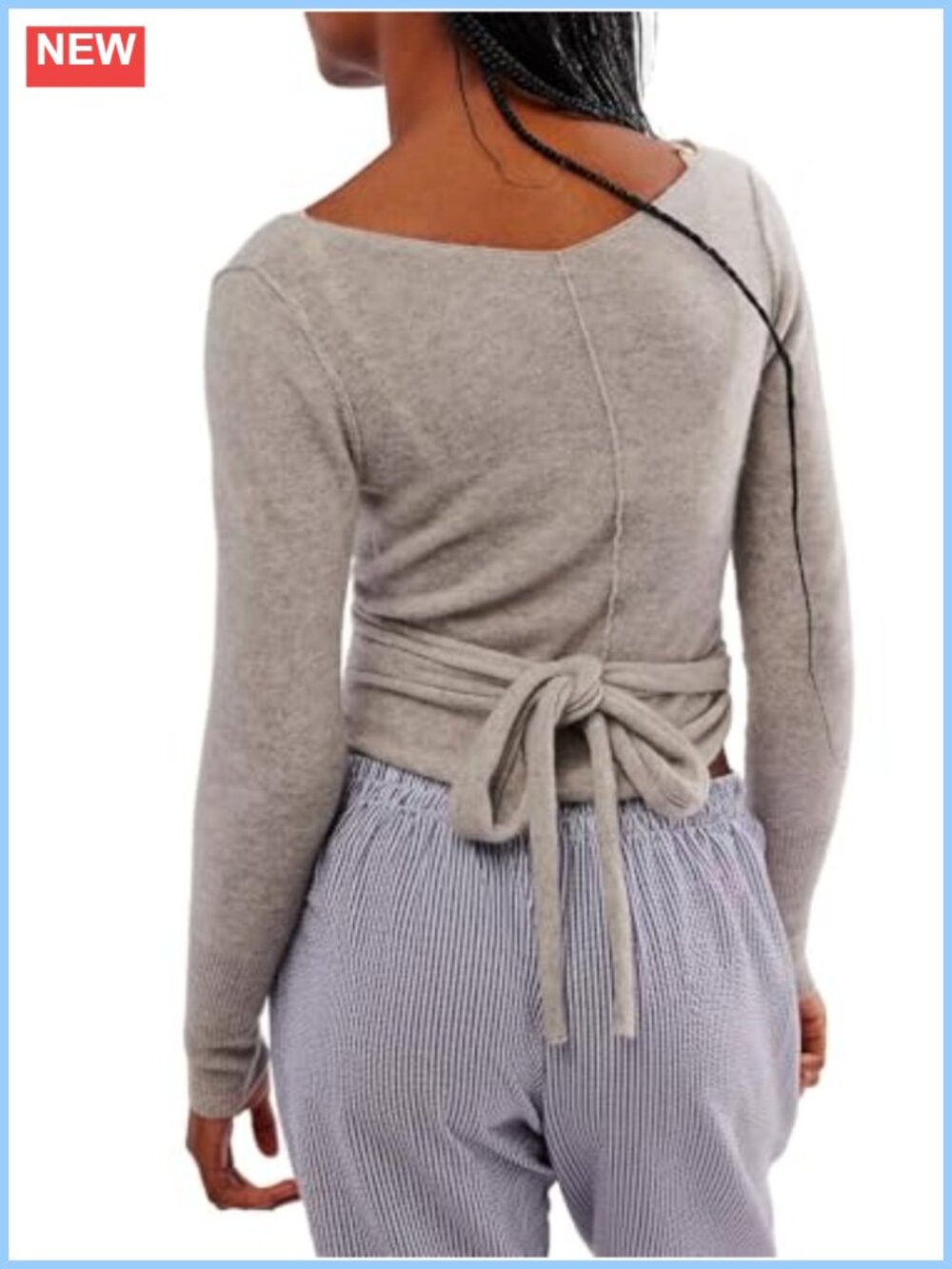 Wool Blend Tie Front Crop Cardigan Long Sleeve V Neck Lightweight Wrap Top